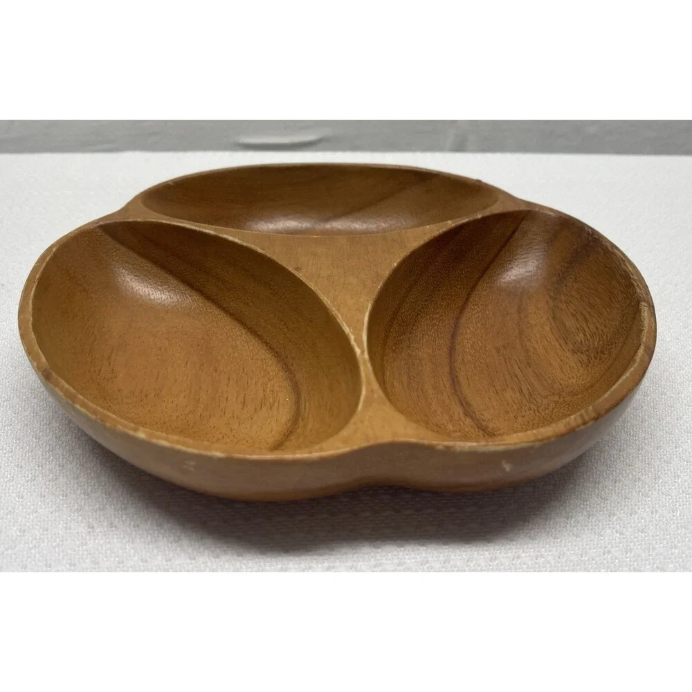 Vintage MCM Wooden Monkey Paw Three Section Candy Nut Bowl Trinkets Philippines